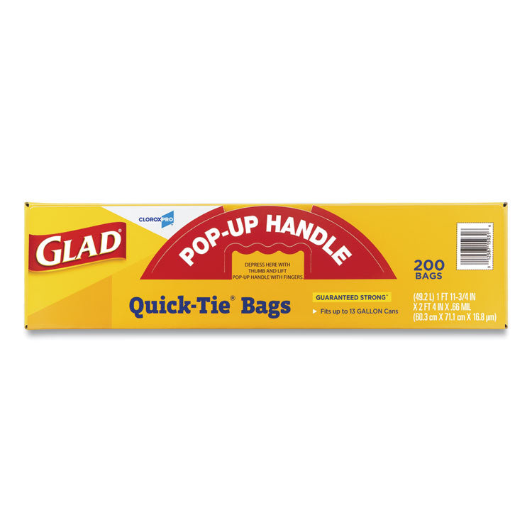 Tall Kitchen Quick-Tie Bags, Tie-Flap, 13 gal, 23.75" x 28", White, 200/Box