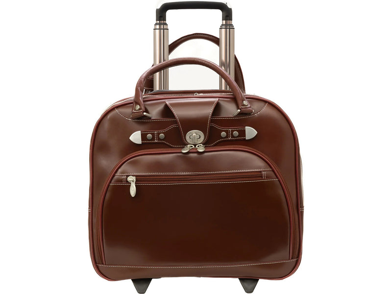 McKlein REDWOOD 15" Leather Rolling Laptop Bag, Red (99696)