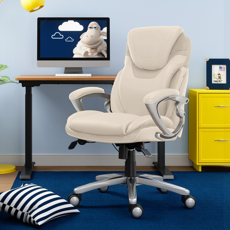 Serta Works Bryce Ergonomic Bonded Leather Swivel Executive Chair, Cream (43807B)