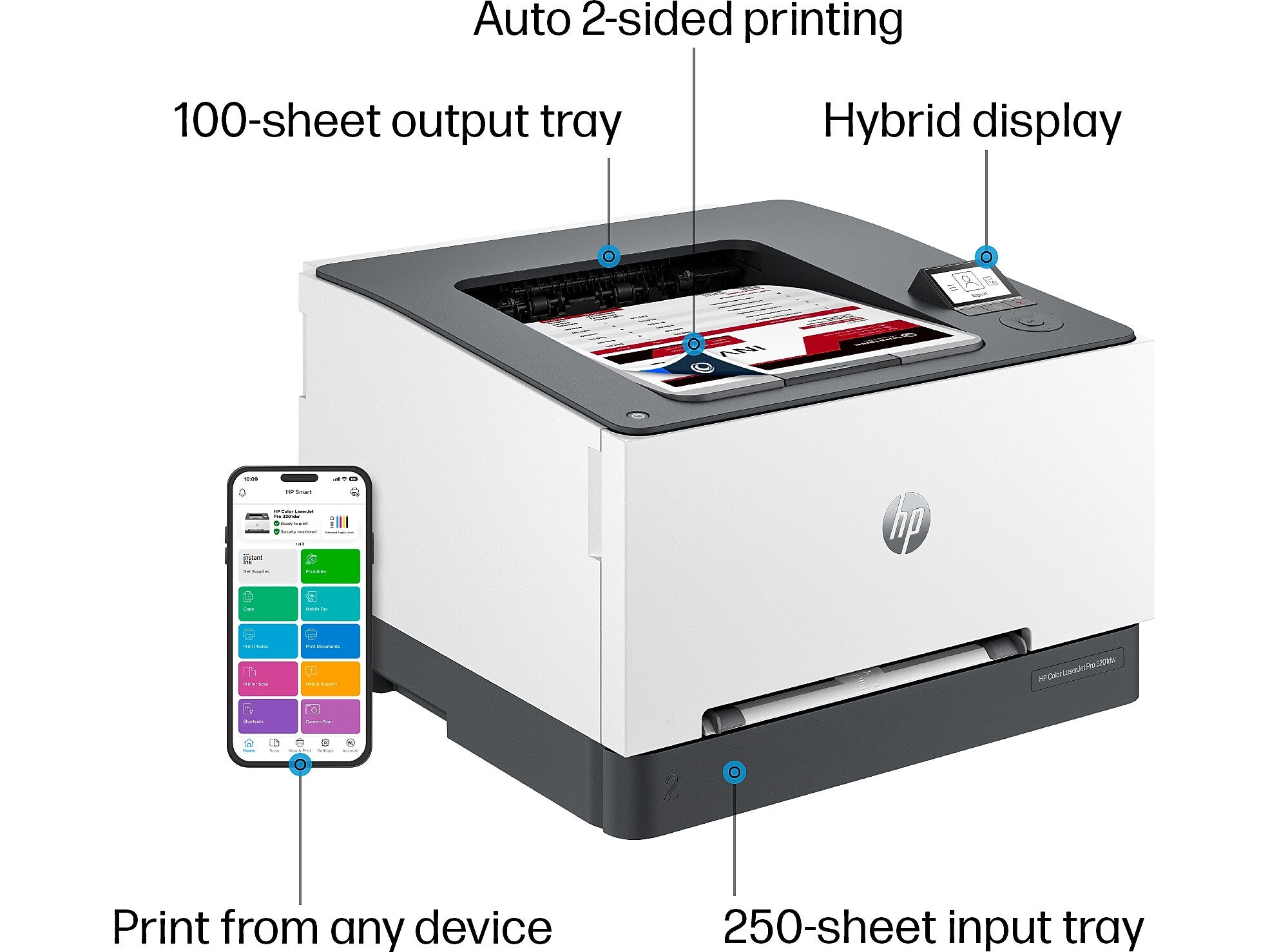 HP LaserJet Pro 3201dw Wireless Color Laser Printer, Print Only, Best for Office (499Q9F)