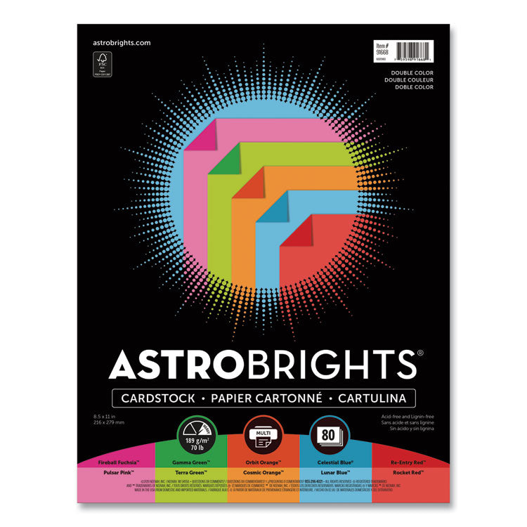 Double-Color Card Stock, 70 lb Cover Weight, Assorted Colors, 8.5 x 11, 80/Pack