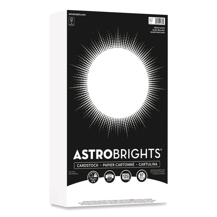 Color Cardstock, 65 lb Cover Weight, 8.5 x 14, Bright White, 125/Pack