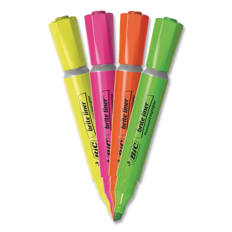 Brite Liner Tank-Style Highlighter, Assorted Ink Colors, Chisel Tip, Assorted Barrel Colors, 4/set