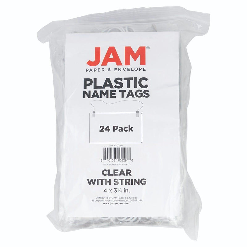 JAM PAPER Plastic Name Tags, 4" x 3 1/2", Clear, 24/Pack (401138612)