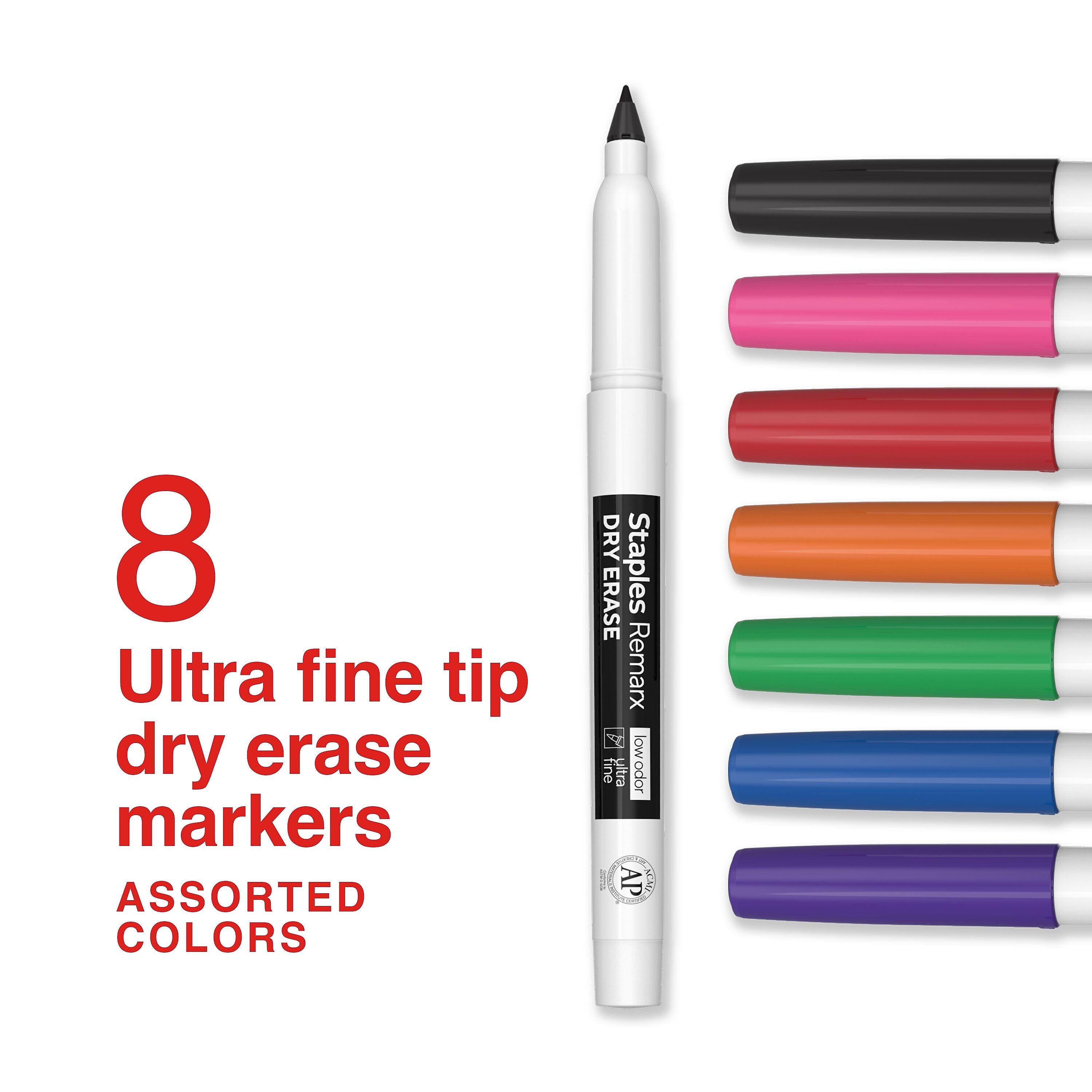 Staples Remarx Dry Erase Marker, Ultra Fine Tip, Assorted, 8/Pack (ST62958)