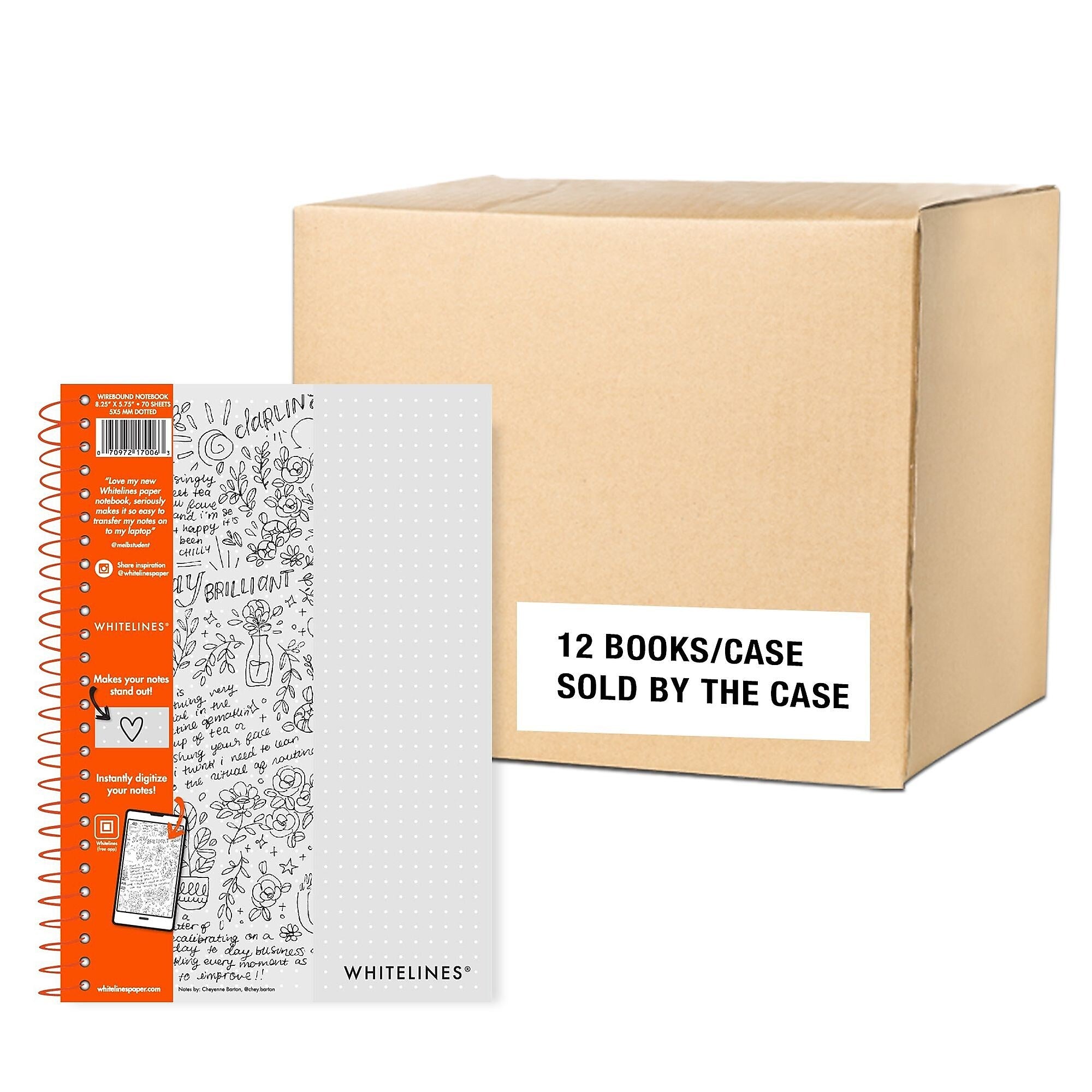 Whitelines Journal, 75.75" x 8.25", Dotted Ruled, Gray, 70 Pages, 12/Carton (17006cs)