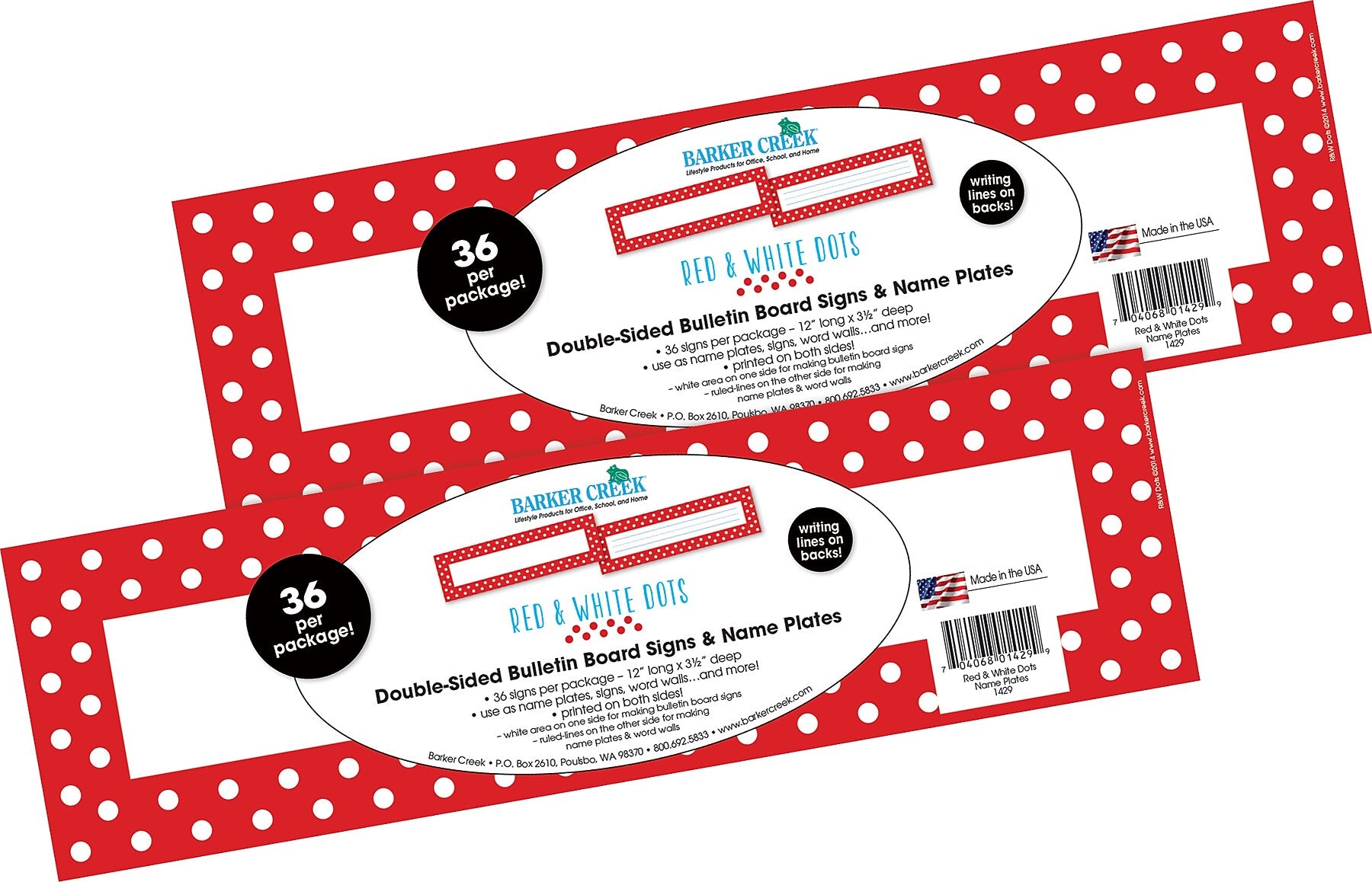 Barker Creek Red & White Dots School Name Plates, 12" x 3.5", 72/Set (BC3803)