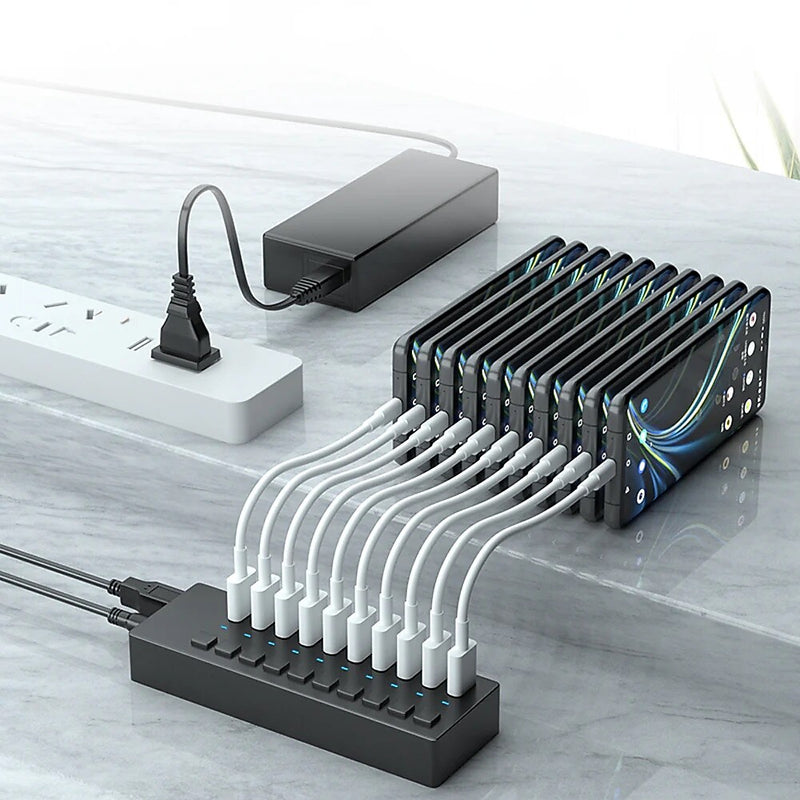 4XEM 10-Port USB 3.0 Power Switch Data Transfer Hub, Gray (4XH710)