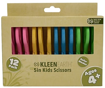 Westcott KleenEarth 5" Stainless Steel Kid's Scissors, Blunt Tip, Assorted Colors 12/Pack (00850)