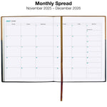 2026 Global Printed Products 8" x 10" Calendar Year Weekly & Monthly Planner, Faux Leather Cover, Black/Brown (NRY26-PKT810-BN)