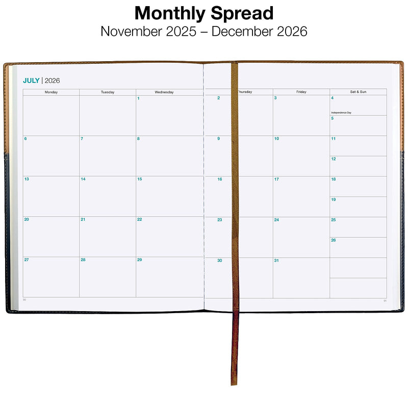 2026 Global Printed Products 8" x 10" Calendar Year Weekly & Monthly Planner, Faux Leather Cover, Black/Brown (NRY26-PKT810-BN)