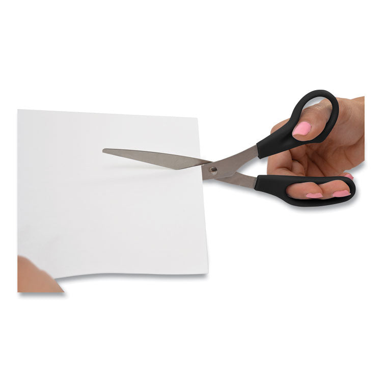 All Purpose Stainless Steel Scissors, 8" Long, 3.5" Cut Length, Offset Black Handle, 3/Pack
