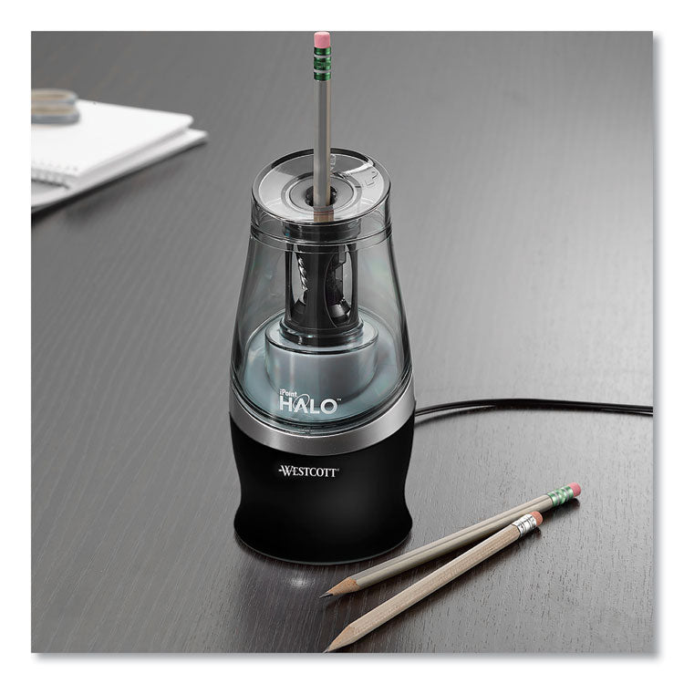 Halo Colored Pencil Non-Stick Electric Sharpener, Ac-Powered, 3.5 X 6.75, Black/silver