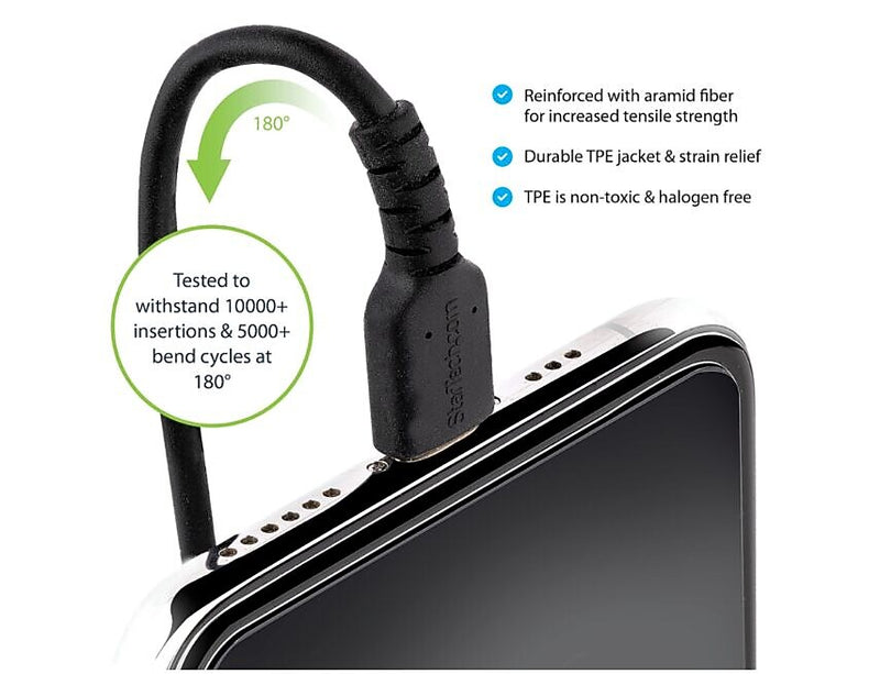StarTech USB-C to Lightning MFi Certified Coiled iPhone Charger Cable, 3 ft., Black (RUSB2CLT1MBC)