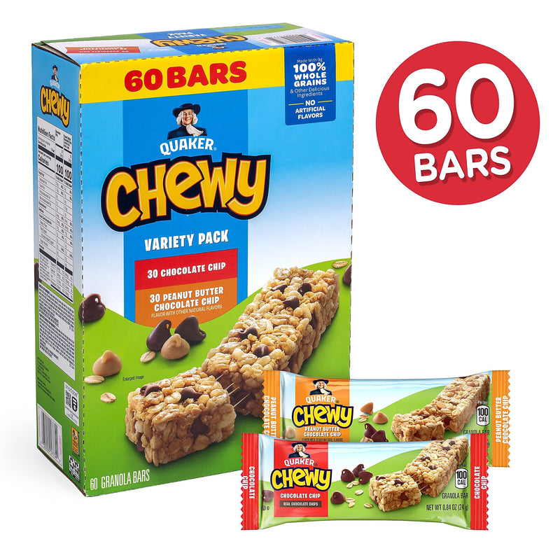 Quaker Chewy Granola Bar Variety Pack, 0.84 oz., 60 Bars/Box (220-00434)