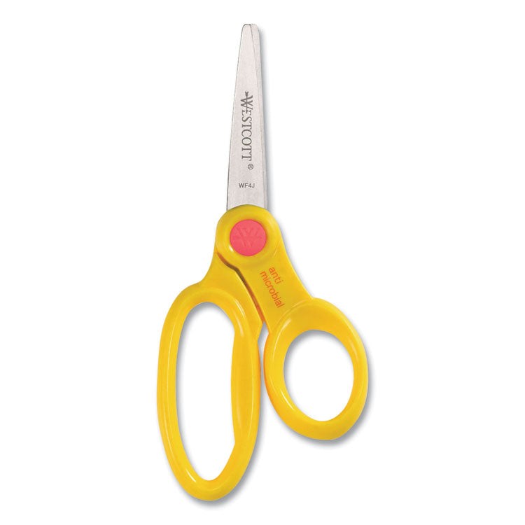 Scissor Caddy with Kids' Scissors, Pointed Tip, 5" Long, 2" Cut Length, Straight Assorted Color Handles, 24/Set