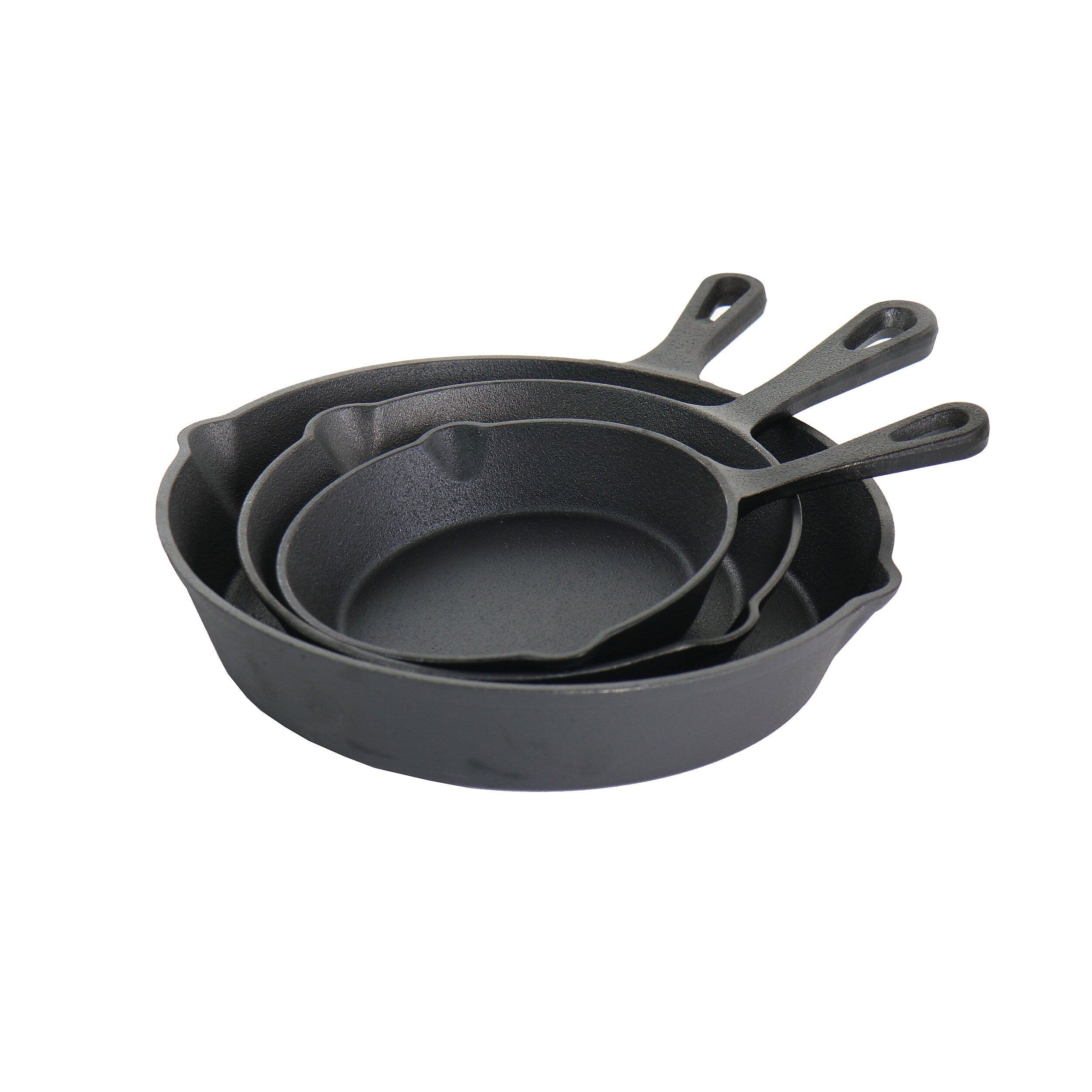 MegaChef Cast Iron Skillet Set, Black, 3 Piece Set (937114401M)