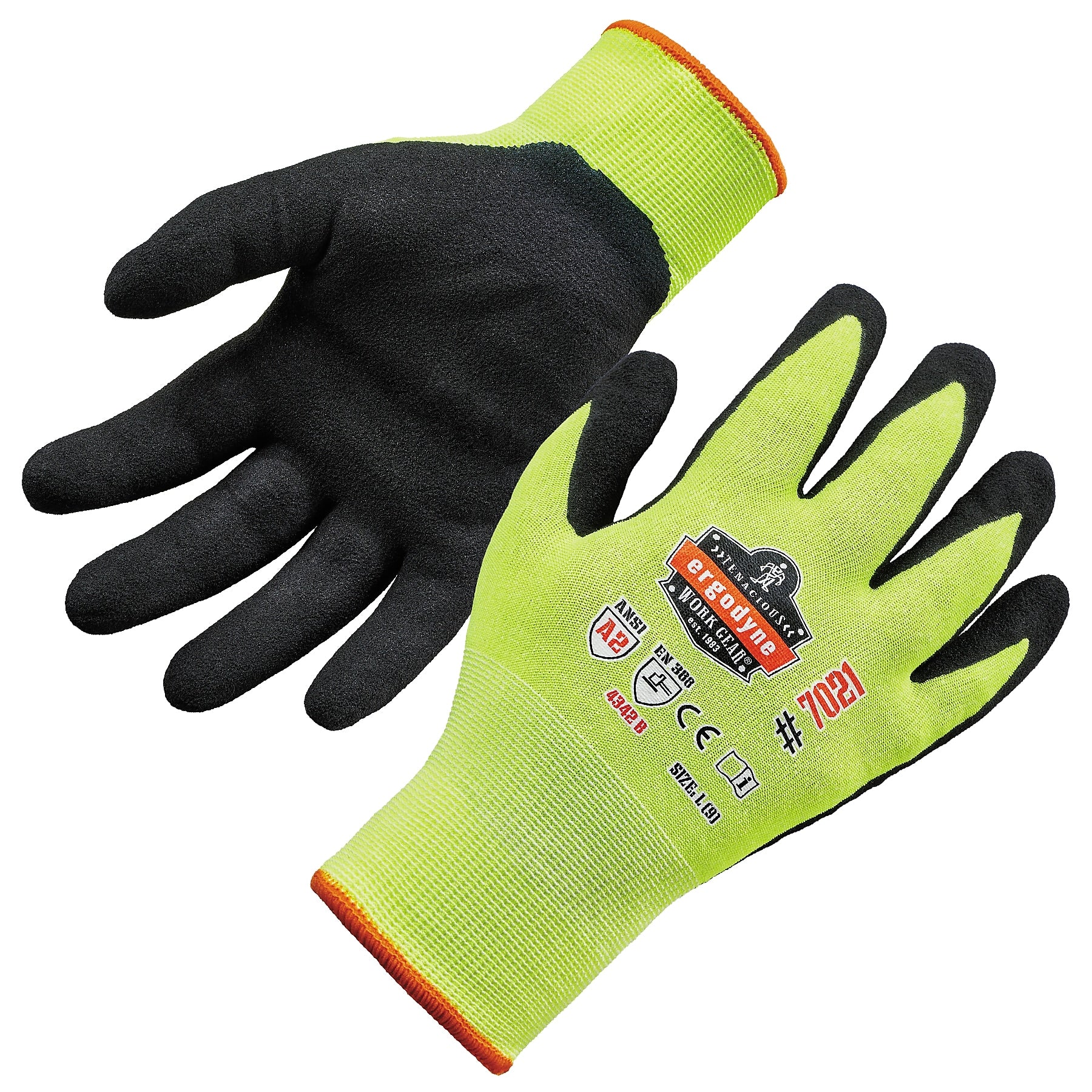 Ergodyne ProFlex 7021 Hi-Vis Nitrile Coated Cut-Resistant Gloves, ANSI A2, Wet Grip, Lime, Medium, 1 Pair (17963)