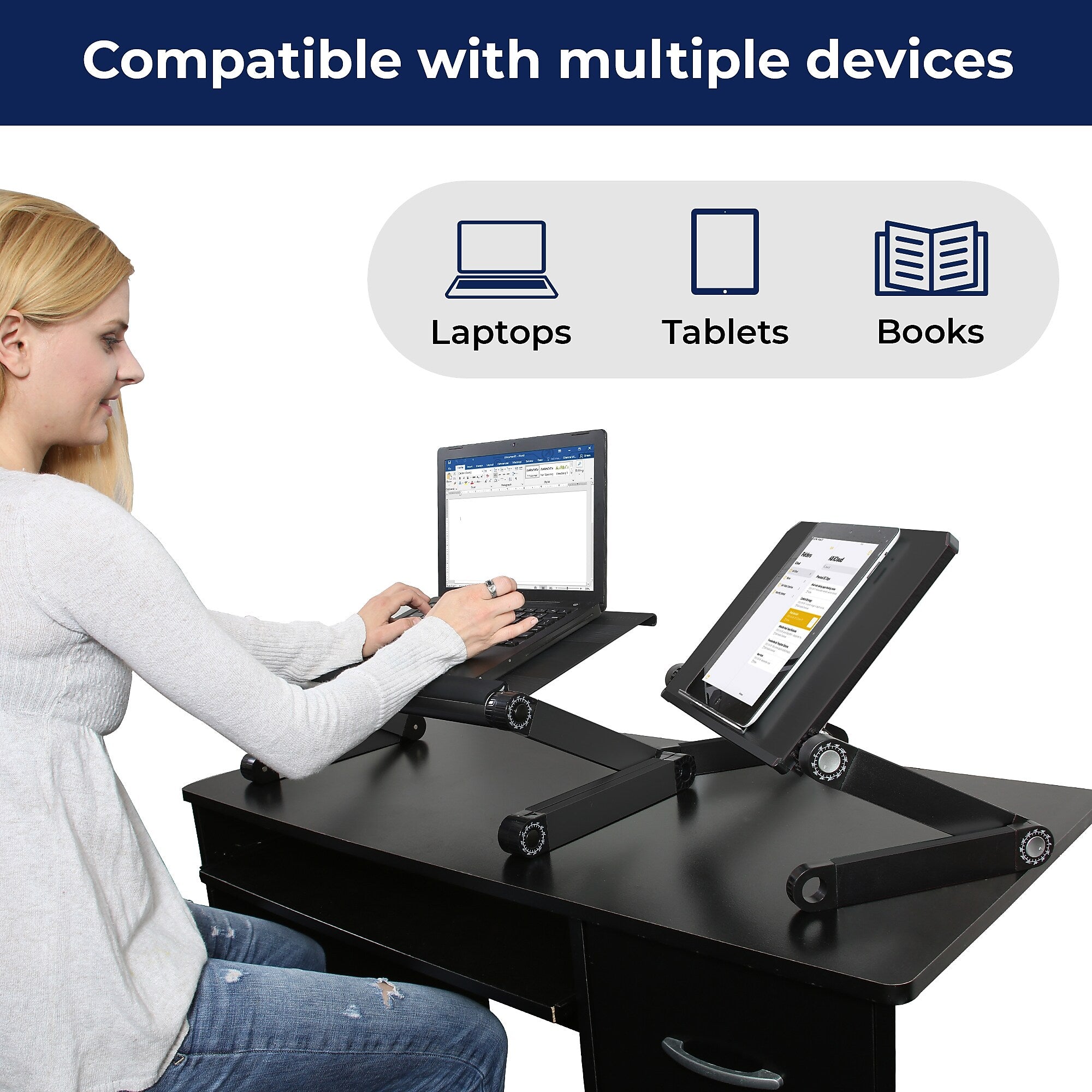 Uncaged Ergonomics WorkEZ Adjustable Aluminum Laptop Lap Desk Cooling Stand, Light Black (WELB)