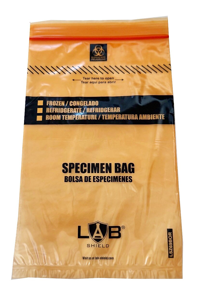 Specimen Bag Orange Biohazard w/ reclosable zip
