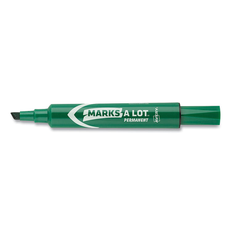 Marks A Lot Regular Desk-Style Permanent Marker, Broad Chisel Tip, Green, Dozen (7885)