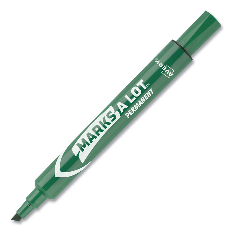 Marks A Lot Large Desk-Style Permanent Marker, Broad Chisel Tip, Green, Dozen (8885)