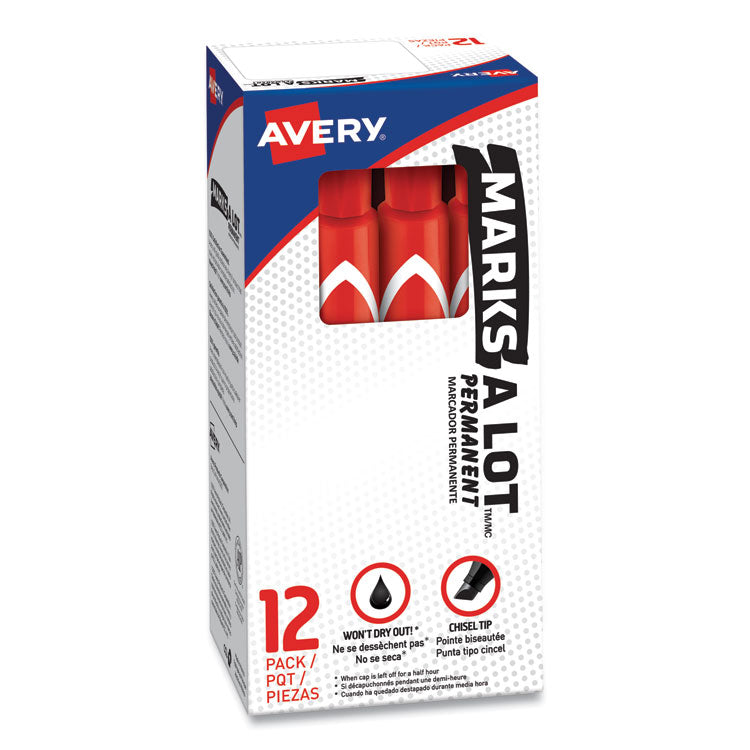 Marks A Lot Large Desk-Style Permanent Marker, Broad Chisel Tip, Red, Dozen (8887)
