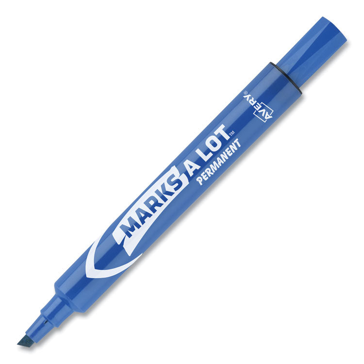 Marks A Lot Large Desk-Style Permanent Marker, Broad Chisel Tip, Blue, Dozen (8886)