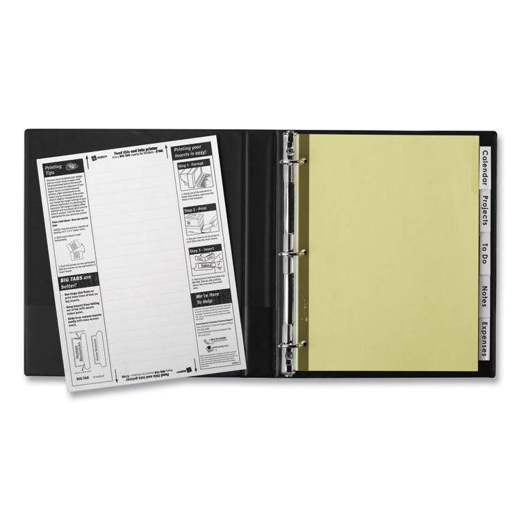 Insertable Big Tab Dividers, 5-Tab, Double-Sided Gold Edge Reinforcing, 11 x 8.5, Buff, Clear Tabs, 1 Set