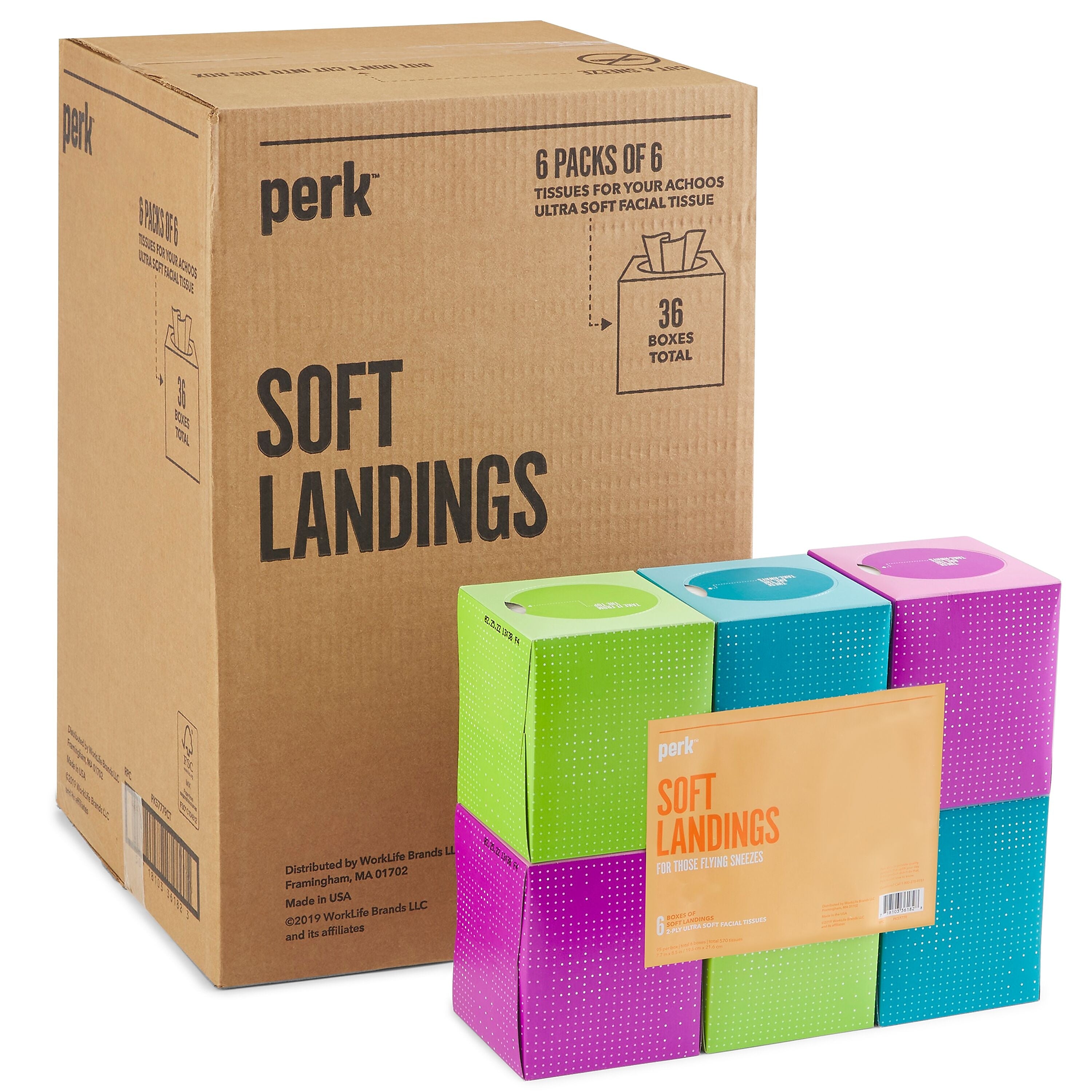 Perk™ Eco Ultra Soft Tissue, 2-Ply, 95 Sheets/Box, 6 Boxes/Pack, 6 Packs/Carton (PK57779CT)