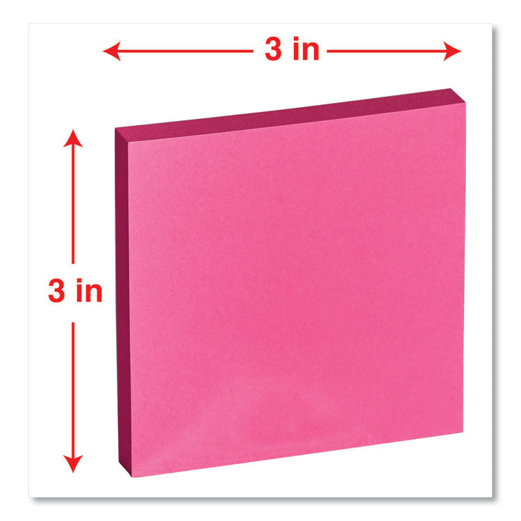 Self-Stick Note Pads, 3" x 3", Assorted Bright Colors, 100 Sheets/Pad, 12 Pads/Pack