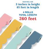 Carson Dellosa Rolled Scalloped Borders, 3" x 65', Happy Day, 4/Pack (145413)