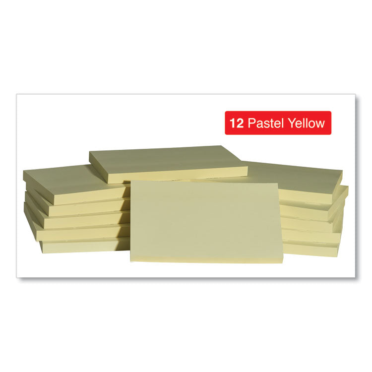 Self-Stick Note Pads, 3" x 5", Yellow, 100 Sheets/Pad, 12 Pads/Pack