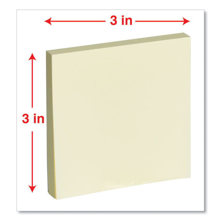 Self-Stick Note Pads, 3" x 3", Yellow, 100 Sheets/Pad, 12 Pads/Pack