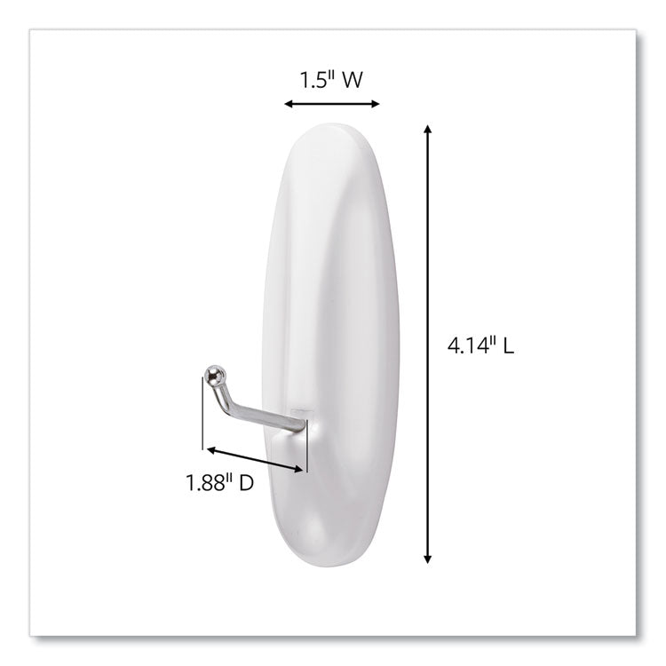General Purpose Wire Hooks, Large, Metal, White, 5 lb Capacity, 3 Hooks and 8 Strips/Pack