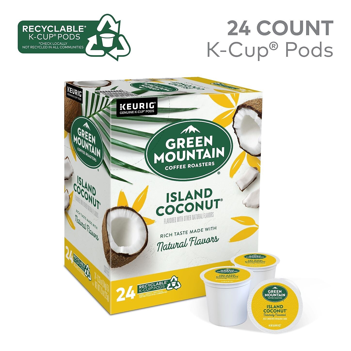 Green Mountain Coffee Roasters Island Coconut Coffee Keurig® K-Cup® Pods, Light Roast, 24/Box (5000365434)
