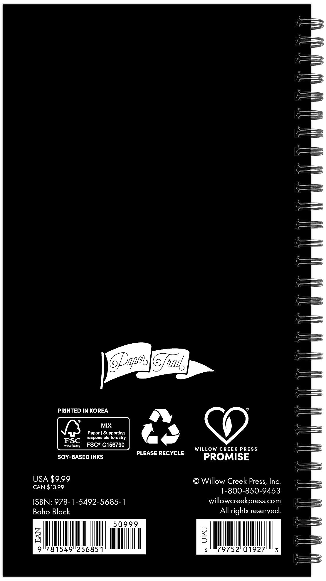 2025-2026 Willow Creek Boho Black 3.5" x 6.5" Academic Year Weekly Planner, Black/White (56851)