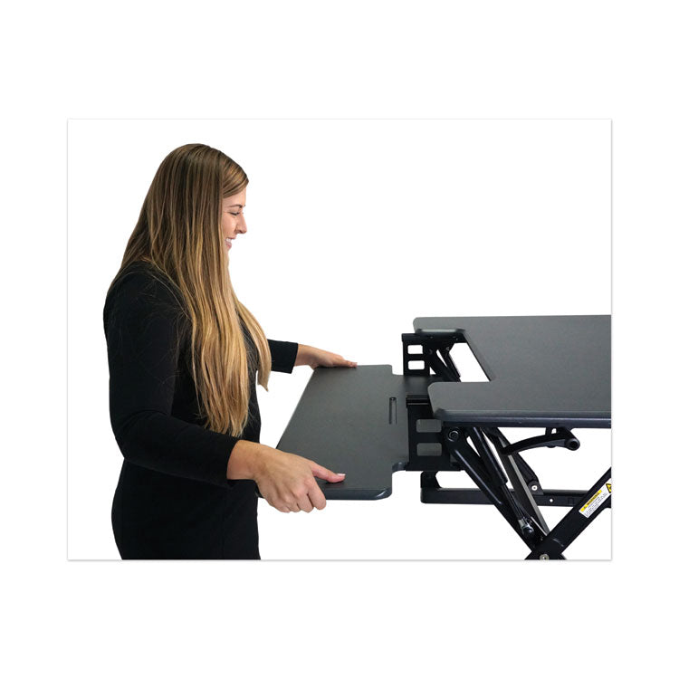 High Rise Height Adjustable Standing Desk With Keyboard Tray, 36" X 31.25" X 5.25" To 20", Gray/black