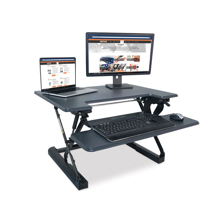 High Rise Height Adjustable Standing Desk With Keyboard Tray, 31" X 31.25" X 5.25" To 20", Gray/black