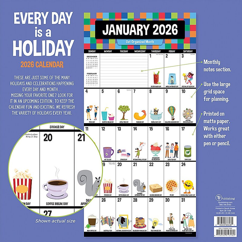 2026 TF Publishing Every Day is a Holiday 12" x 12" Monthly Wall Calendar (26-1108)