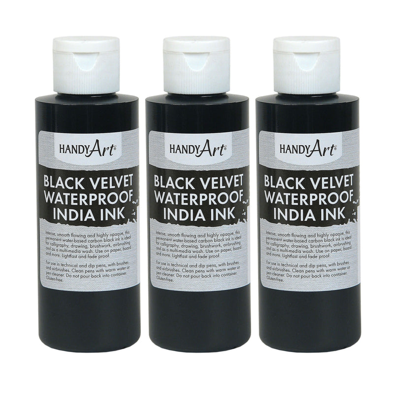 Handy Art India Ink, Black Velvet, 4 oz., 3/Bundle (RPC410000-3)