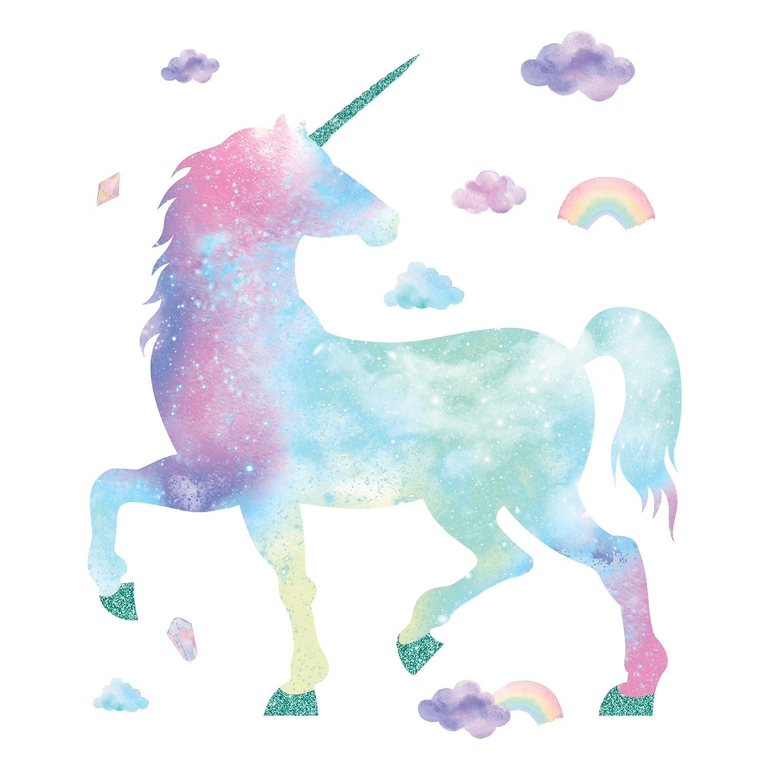 York Wallcoverings Galaxy Unicorn With Glitter Children's Decal, Fantasy (RMK3845GM)