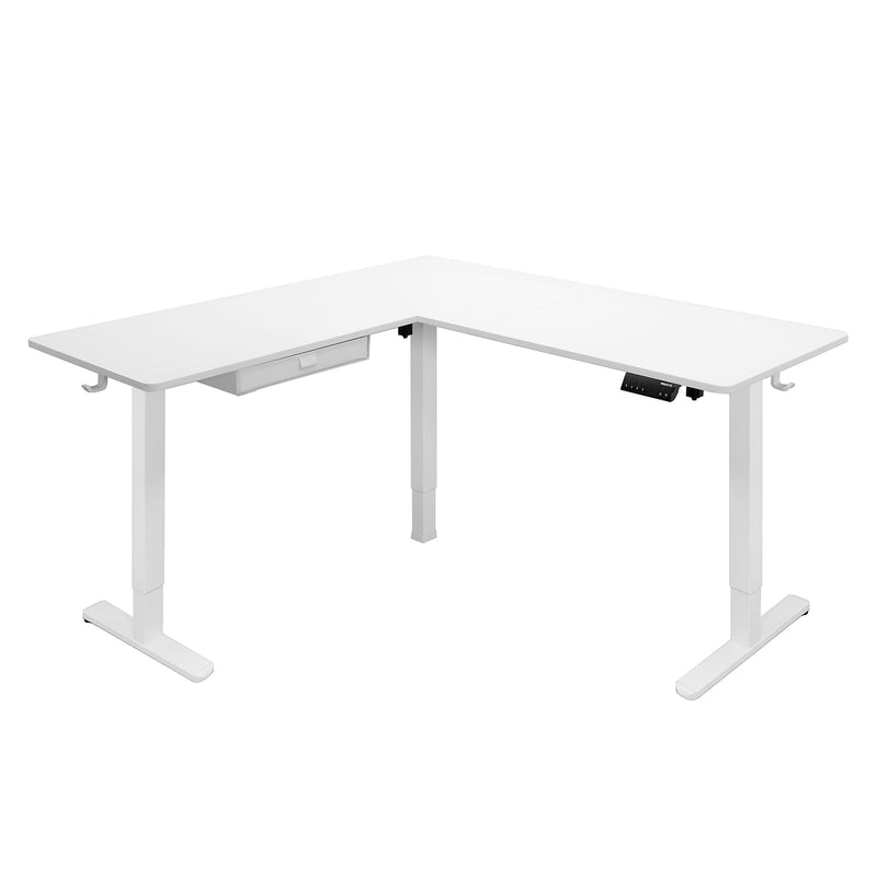 Mount-It! 63"W Electric L-Shaped Corner Adjustable Standing Desk, White/White (MI-15011)