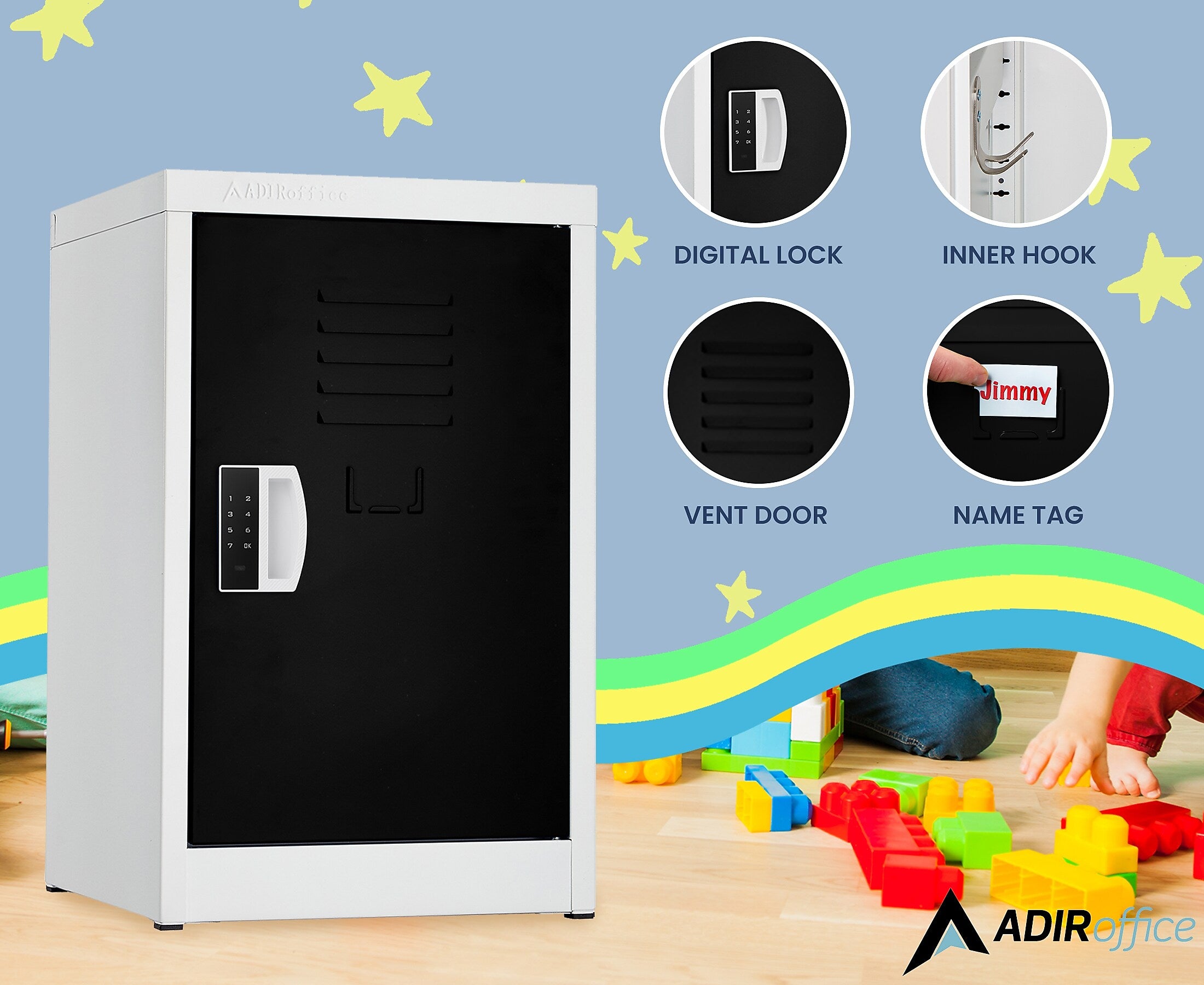 AdirOffice 24"H Single Tier Black Storage Locker (ADI629-02-BLK-DL)