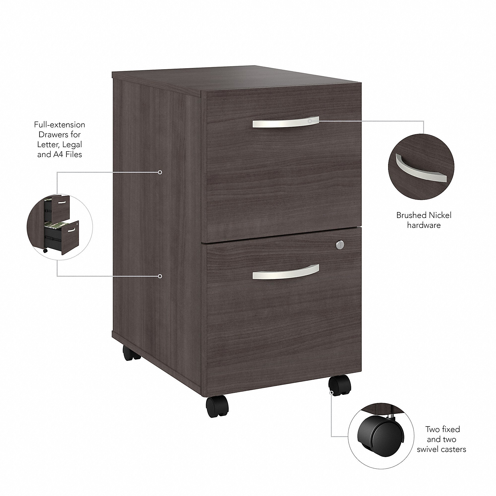 Bush Business Furniture Studio A 2-Drawer Mobile Vertical File Cabinet, Letter/Legal Size, Lockable, Storm Gray (SDF116SGSU-Z)