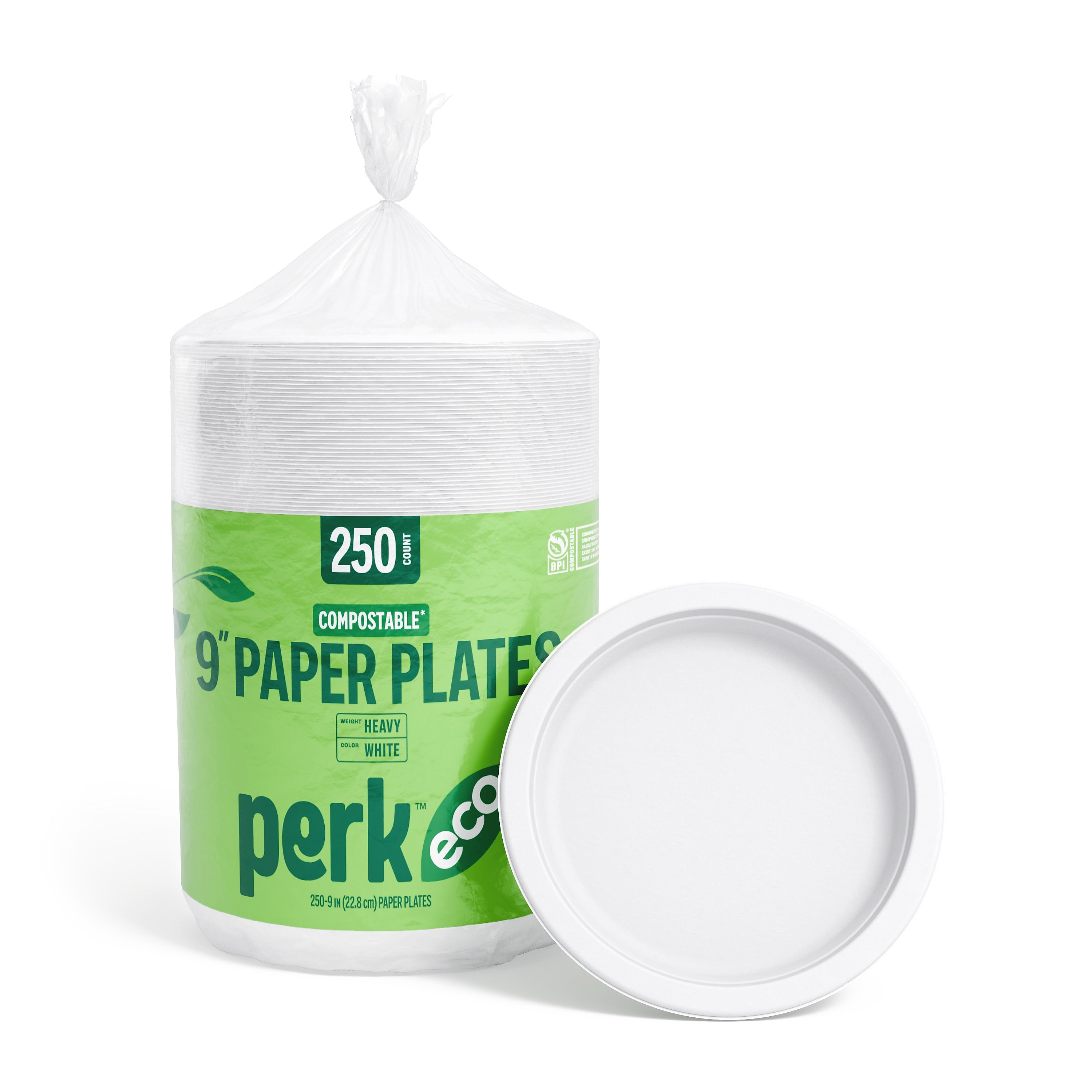 Perk™ Eco Compostable Paper Plates, 9", White, 250/Pack (PK61287)