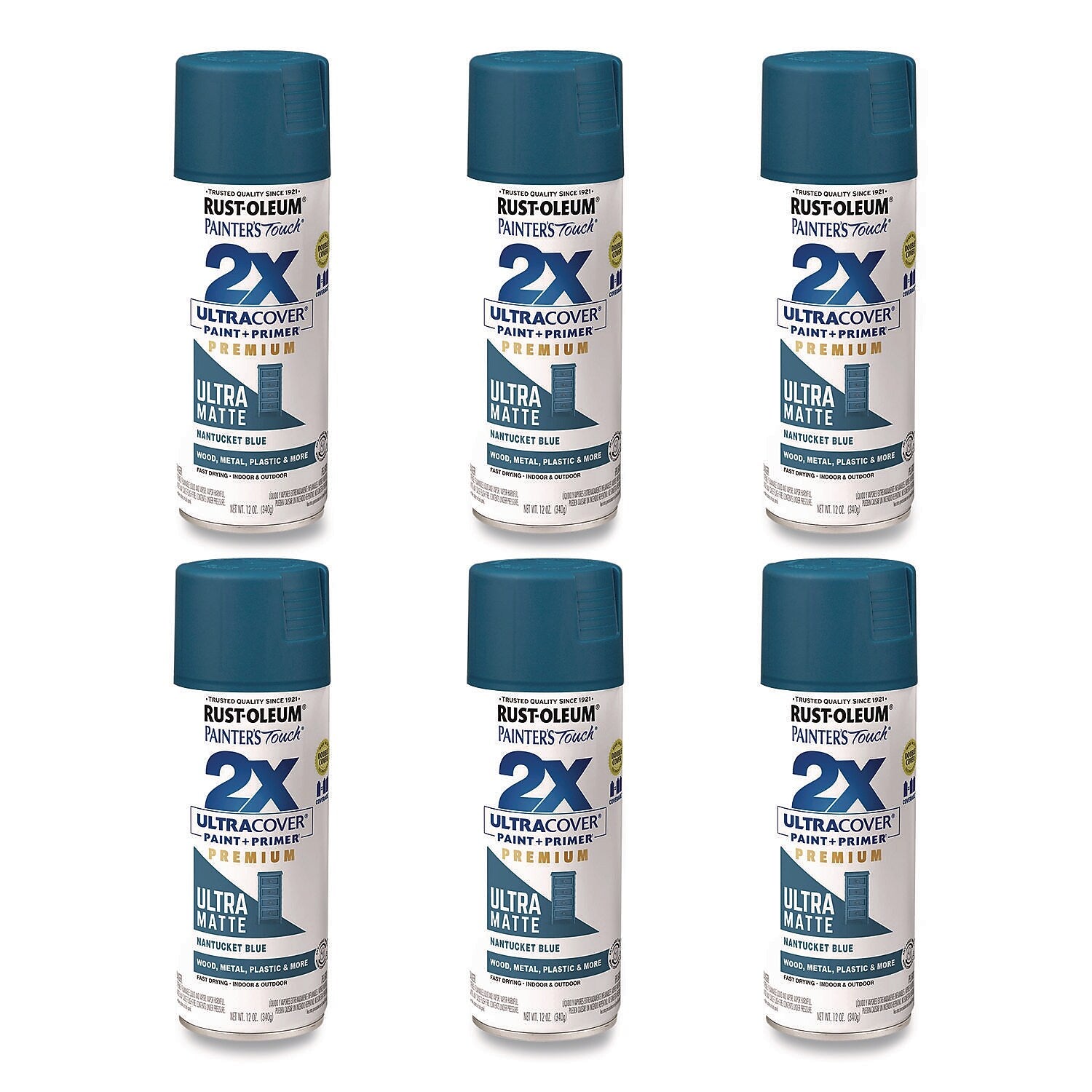 Rust-Oleum Painter's Touch 2X Ultra Cover Spray Paint, Blue, 12 oz., 6/Carton (331188)