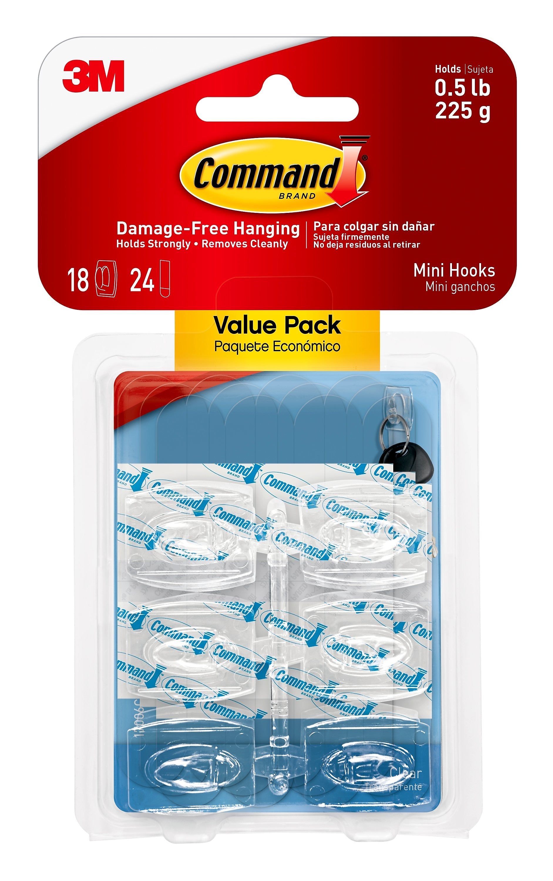 Command Damage Free Mini Hook, 0.5 lb, Clear, 18/Pack (17006CLR-18ES)