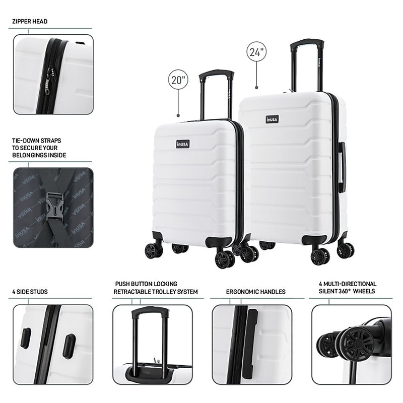 InUSA Trend 2-Piece Hardside Spinner Luggage Set, TSA Checkpoint Friendly, White (IUTRE0SM-WHI)