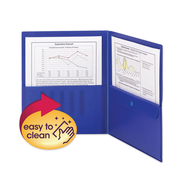 Poly Two-Pocket Folder With Security Pocket, 11 X 8 1/2, Blue, 5/pack